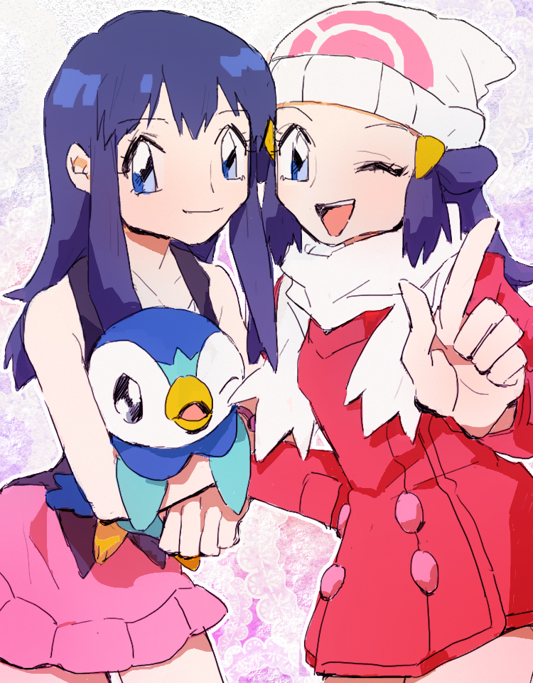 dawn and piplup (pokemon and 1 more) drawn by numata