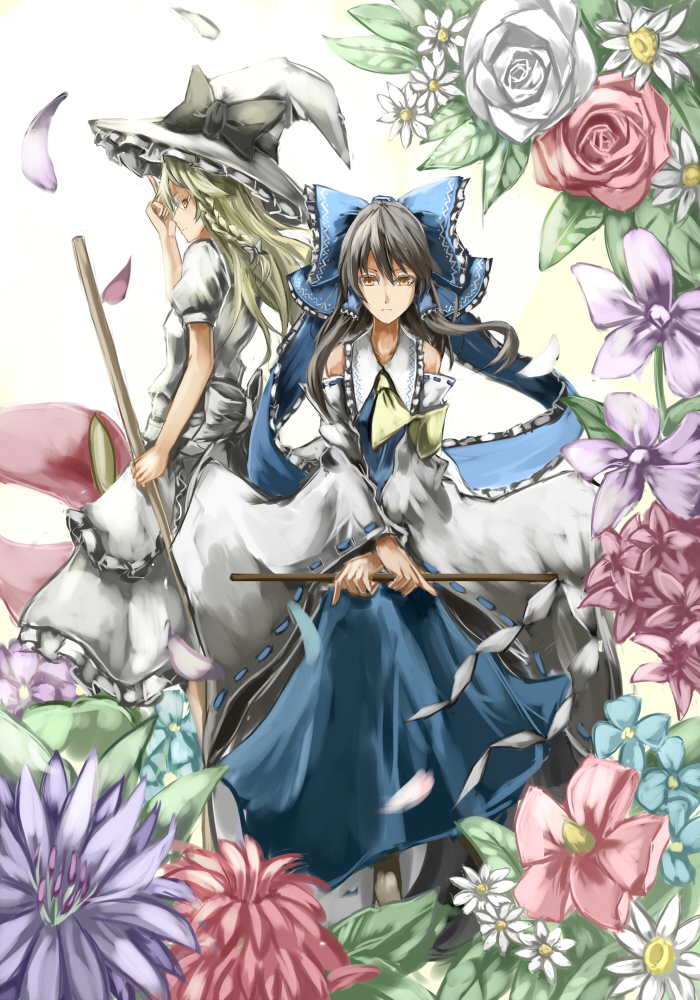 hakurei reimu and kirisame marisa (touhou) drawn by uutan_(shibainu_kakumei)