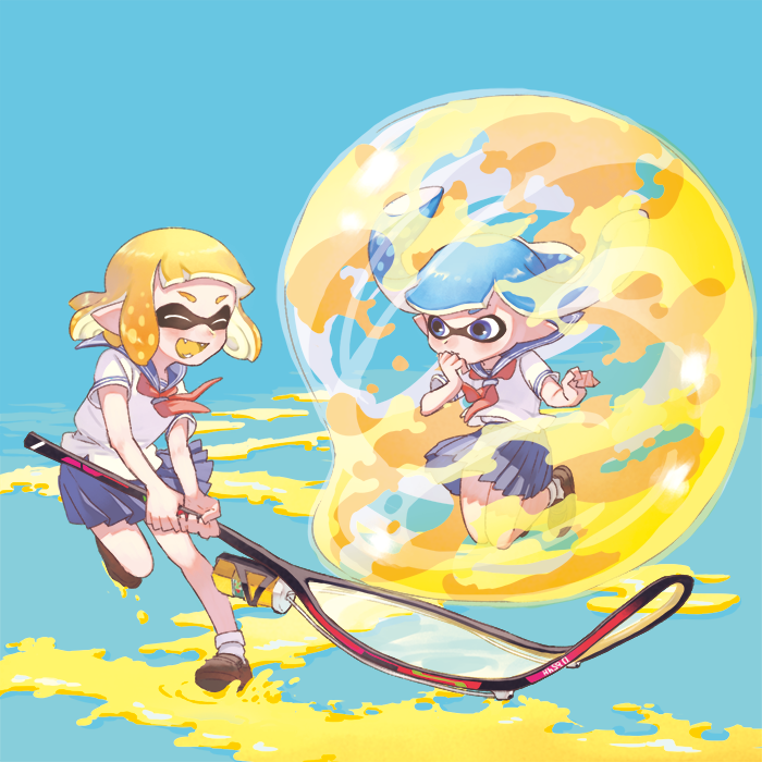 inkling player character and inkling girl (splatoon and 1 more) drawn by nichaku