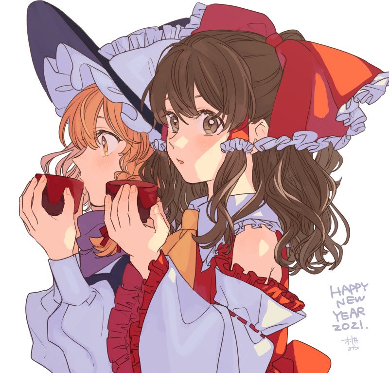 hakurei reimu and kirisame marisa (touhou) drawn by murai_mitsu