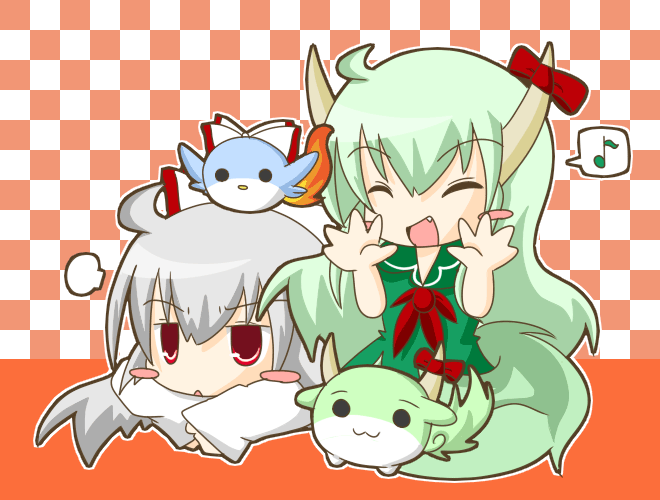 fujiwara no mokou, kamishirasawa keine, and ex-keine (touhou) drawn by hida_(artist)