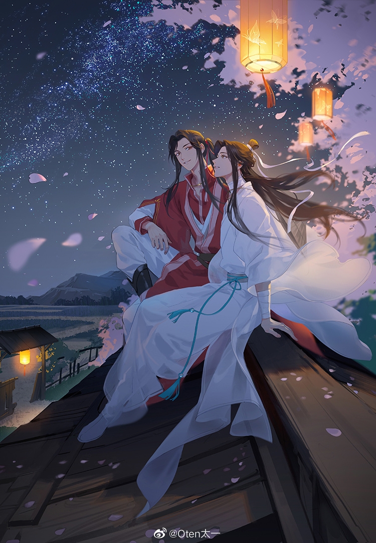 xie lian, hua cheng, and san lang (tianguan cifu) drawn by oten
