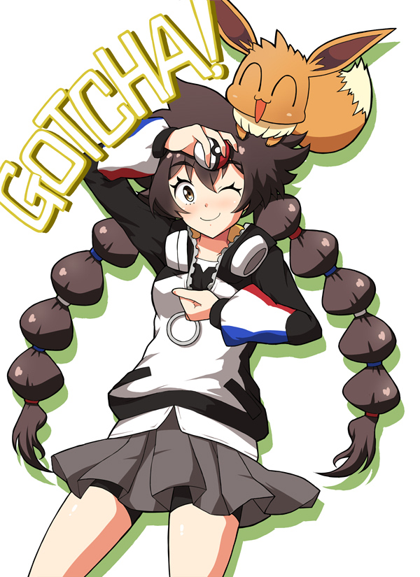 eevee and gotcha! girl (pokemon and 1 more) drawn by garuma