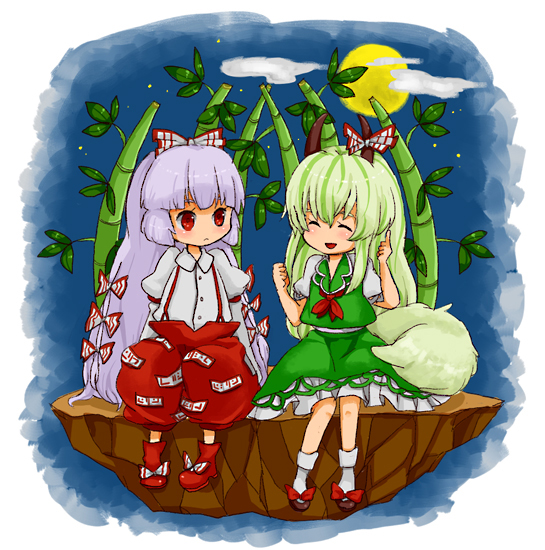 fujiwara no mokou, kamishirasawa keine, and ex-keine (touhou) drawn by chiyako_(alley384)