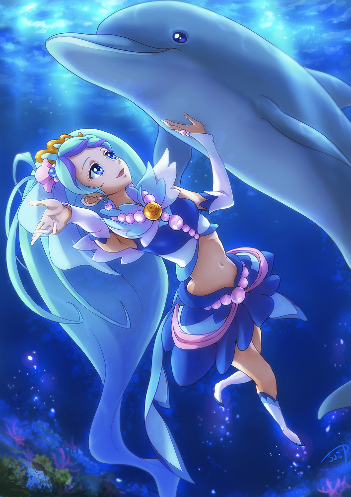 kaidou minami, cure mermaid, and tina (precure and 1 more) drawn by chocokin