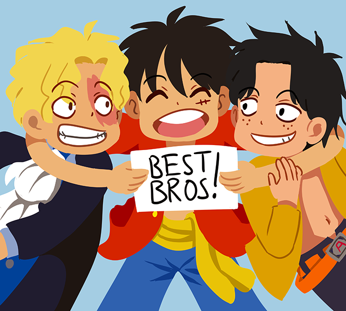 monkey d. luffy, portgas d. ace, and sabo (one piece) drawn by h0saki