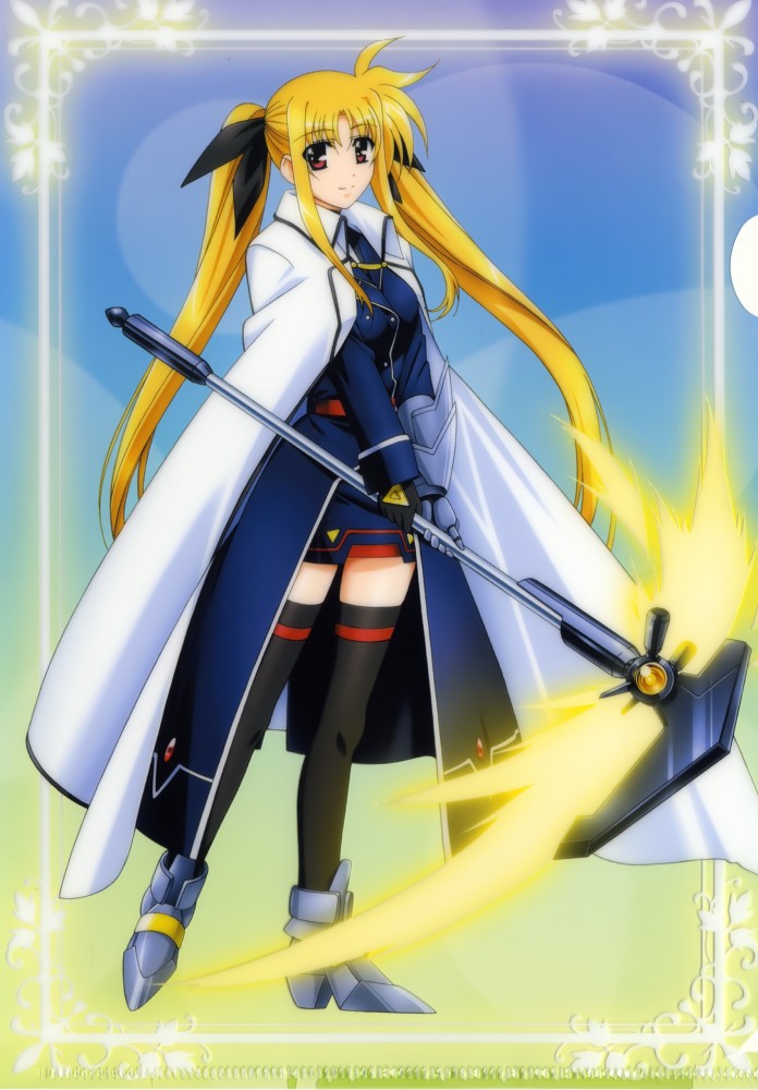 fate testarossa and bardiche (lyrical nanoha and 1 more) drawn by okuda_yasuhiro