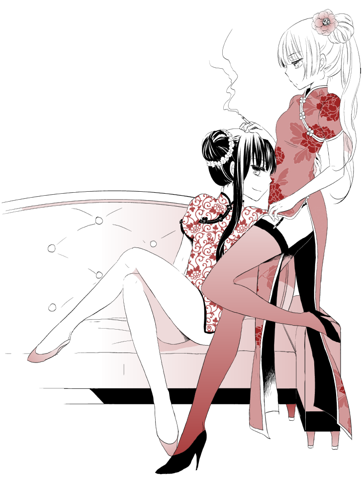 fujiwara no mokou and houraisan kaguya (touhou) drawn by satou_memeko