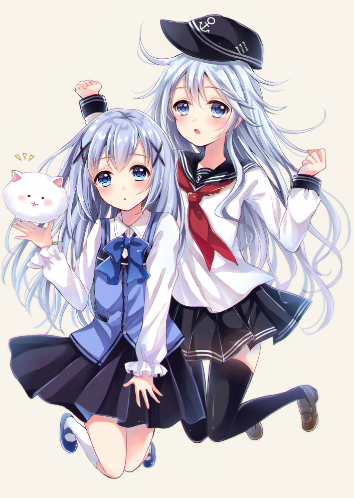 hibiki, kafuu chino, and tippy (kantai collection and 1 more) drawn by sakura_hiyori