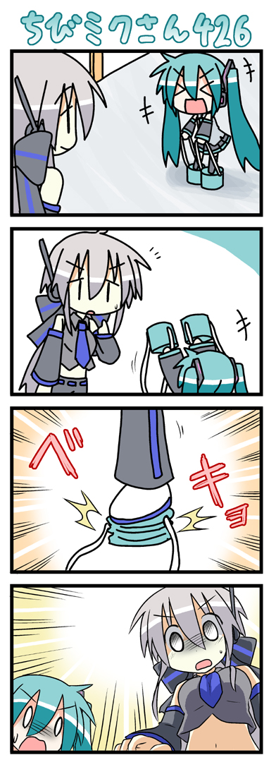 hatsune miku, yowane haku, and chibi miku (vocaloid) drawn by minami_(colorful_palette)