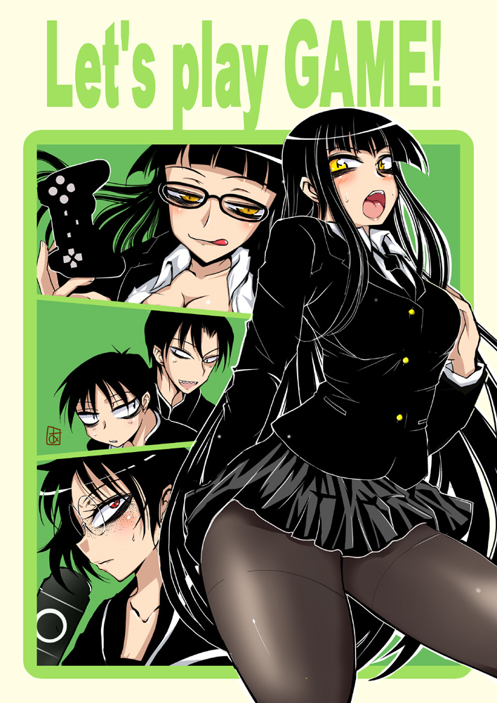girlfriend, buchou, freckles-san, boyfriend, and sharp teeth-kun (houkago play) drawn by aoi_manabu