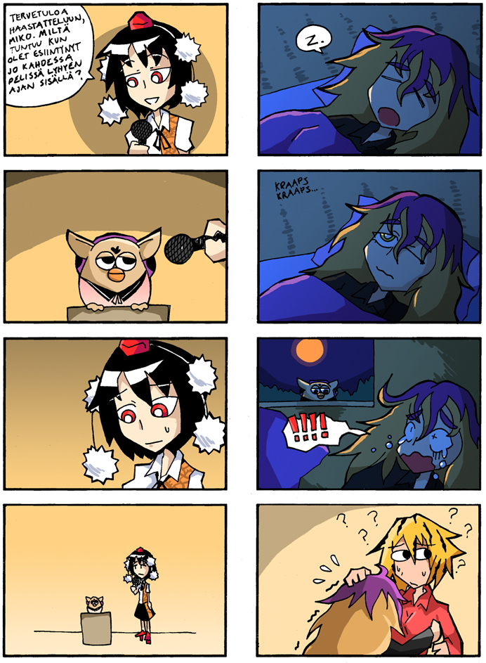shameimaru aya, hijiri byakuren, toyosatomimi no miko, toramaru shou, and furby (touhou and 1 more) drawn by setz