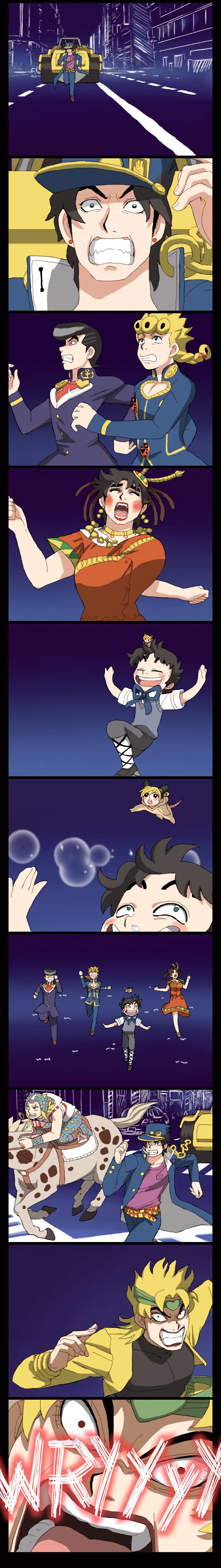 joseph joestar, kujo jotaro, dio brando, kujo jolyne, giorno giovanna, and 4 more (jojo no kimyou na bouken and 8 more) drawn by emlan