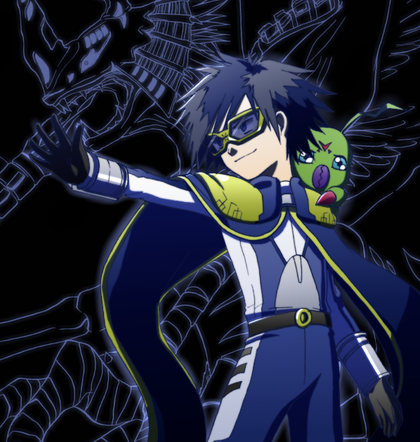 ichijouji ken, wormmon, chimairamon, and digimon kaiser (digimon and 1 more) drawn by sairen_ayame