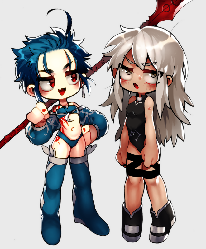 cu chulainn and archer (fate and 2 more) drawn by abara_chiita