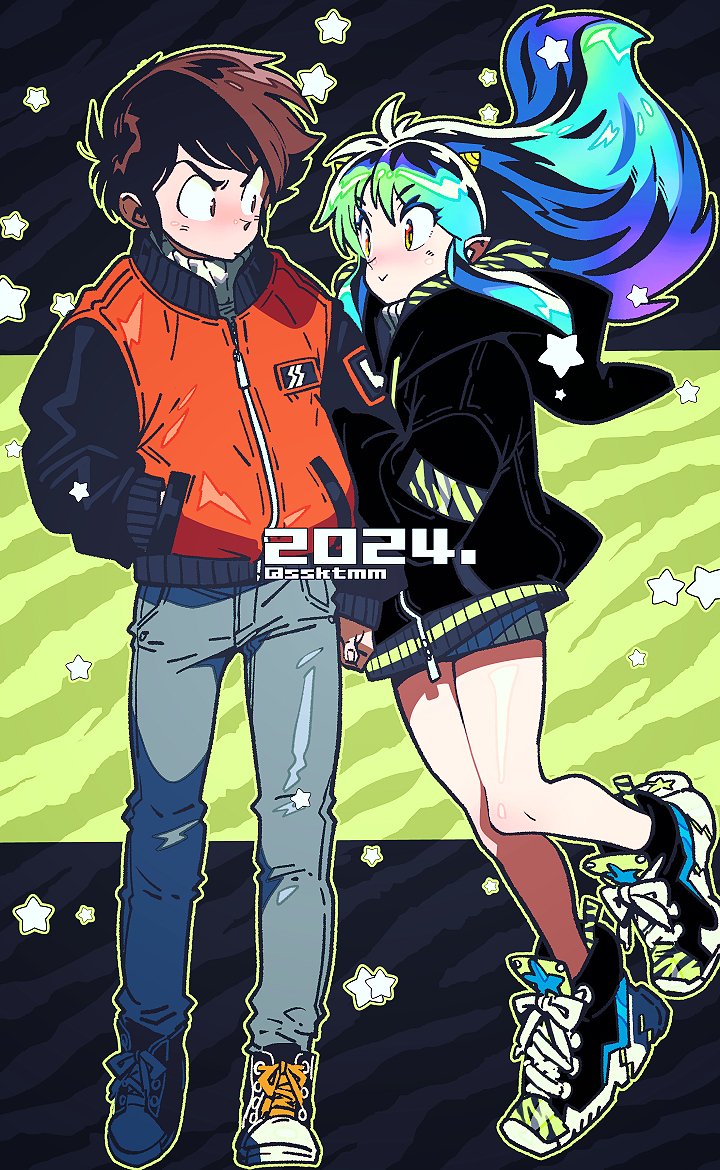 lum and moroboshi ataru (urusei yatsura) drawn by sasaki_tomomi