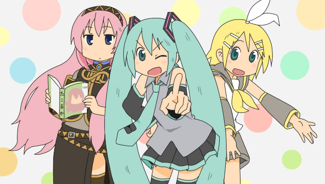 hatsune miku, kagamine rin, and megurine luka (vocaloid and 1 more) drawn by poppo_cya