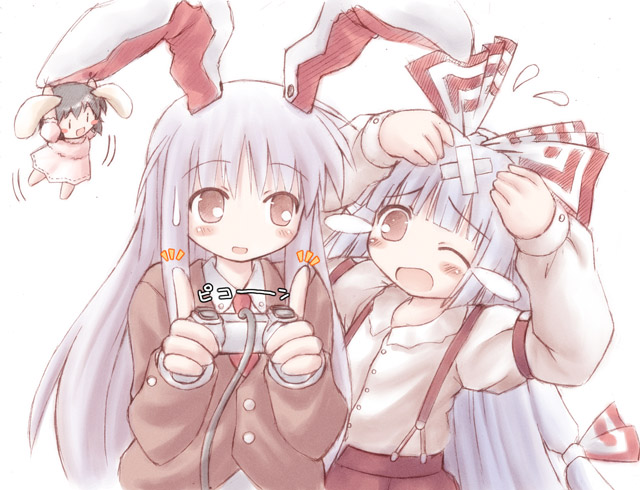reisen udongein inaba, fujiwara no mokou, and inaba tewi (touhou) drawn by kurasawa_makoto