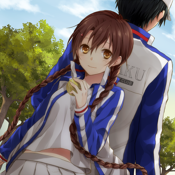 echizen ryooma and ryuuzaki sakuno (tennis no ouji-sama) drawn by 7100potechi