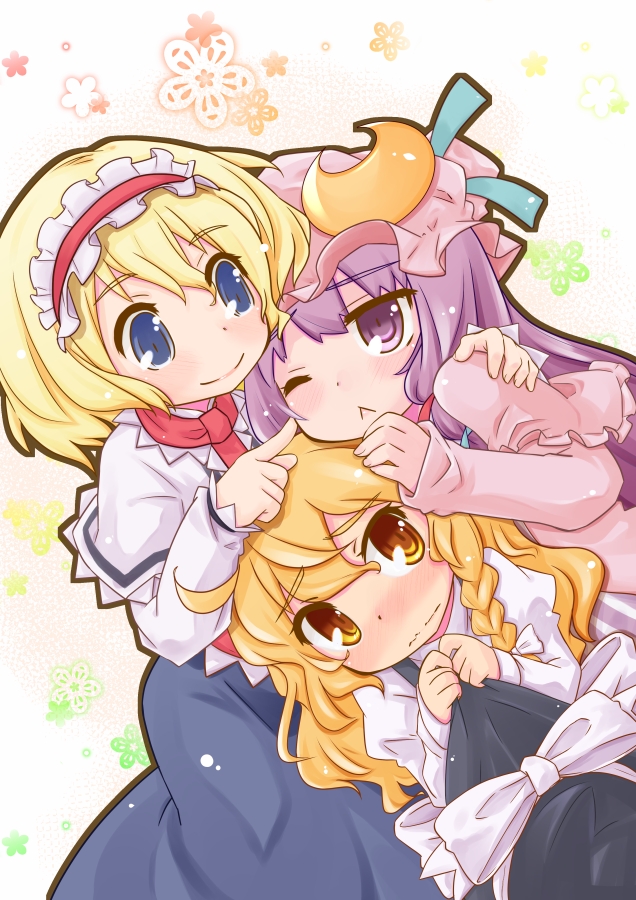 kirisame marisa, alice margatroid, and patchouli knowledge (touhou) drawn by mayuge_inu