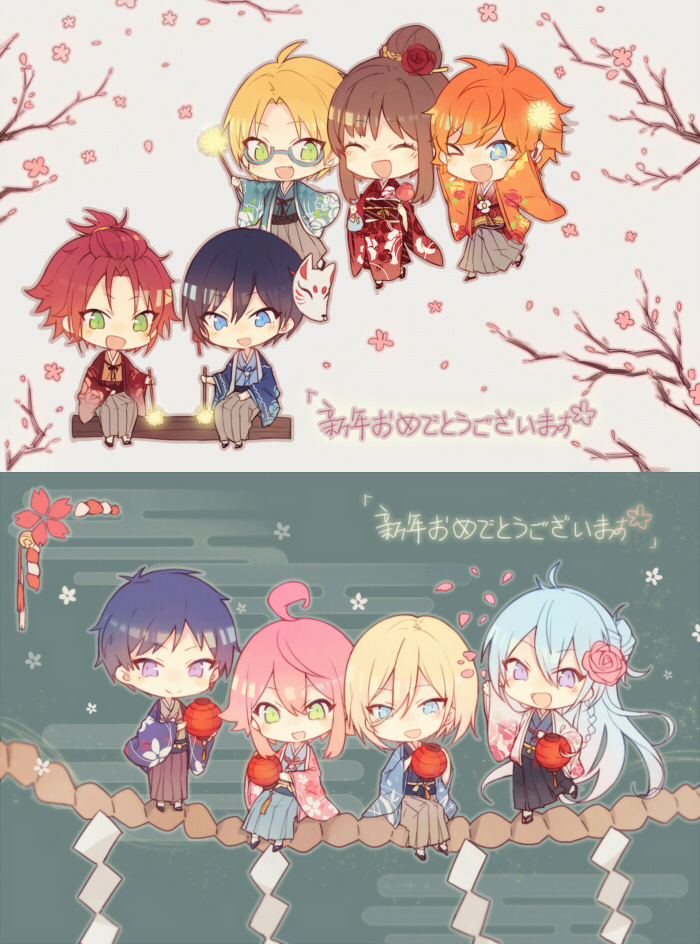 himemiya tori, tenshouin eichi, isara mao, hibiki wataru, anzu, and 4 more (ensemble stars!) drawn by saku_(l714884548)