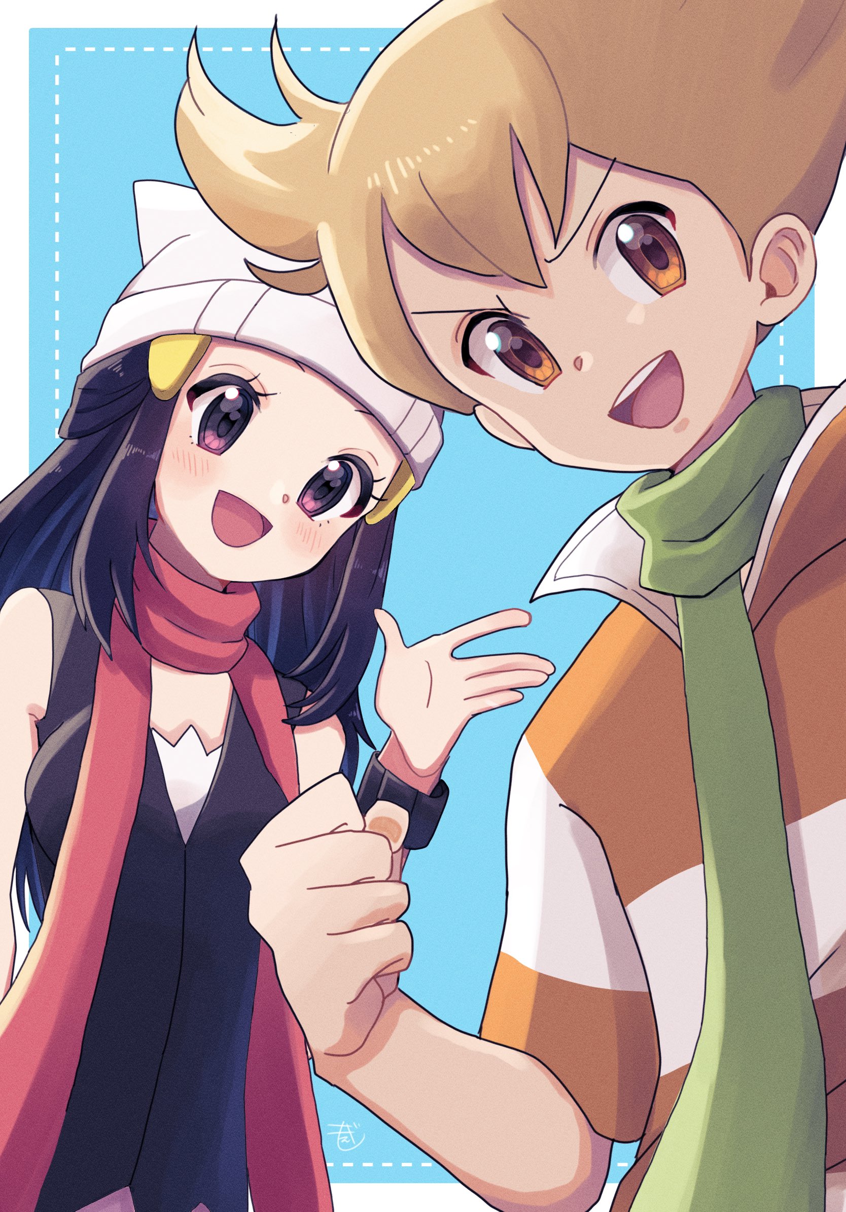 dawn and barry (pokemon and 1 more) drawn by moegi_itsukashi