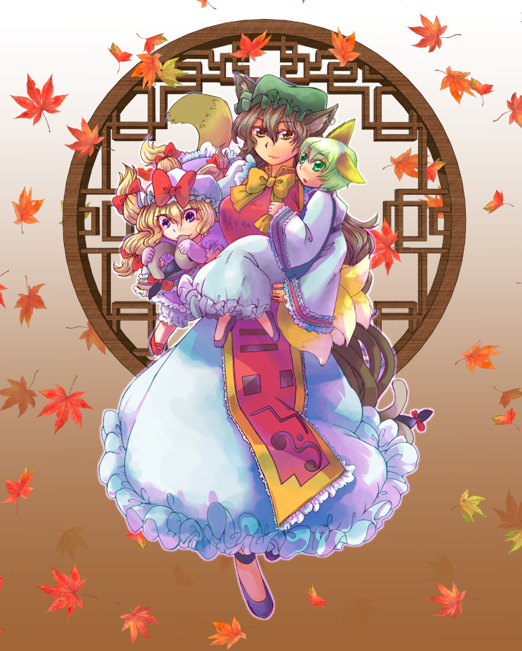 yakumo yukari, yakumo ran, and chen (touhou) drawn by kohaku_(kouhaku)
