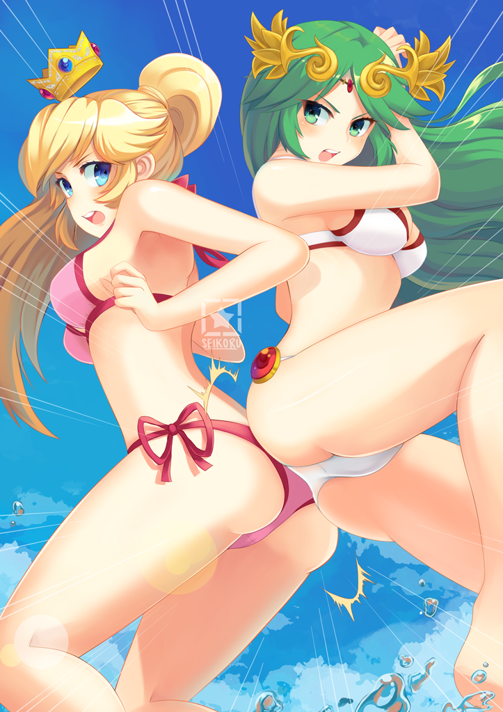 princess peach and palutena (mario and 4 more) drawn by seikoru