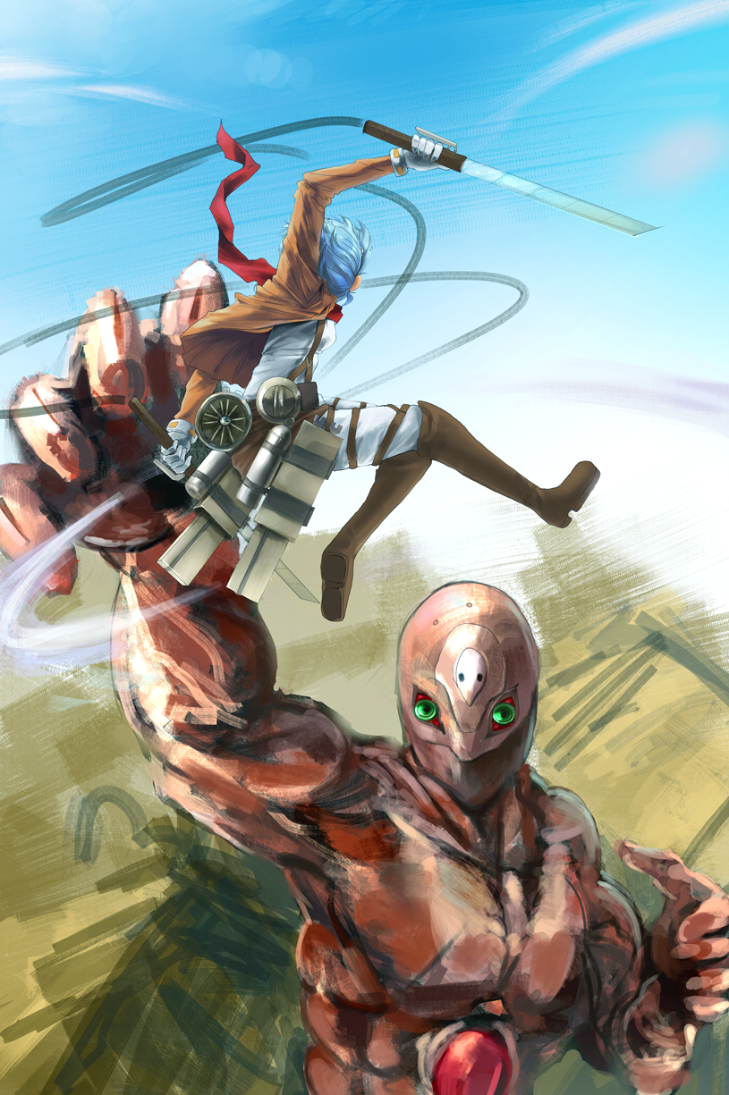 ayanami rei, mikasa ackerman, and eva 01 (neon genesis evangelion and 1 more) drawn by drawfag