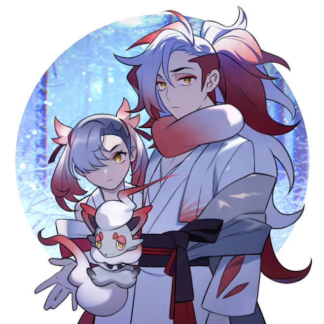 marnie, piers, and hisuian zorua (pokemon and 1 more) drawn by zigzagdb