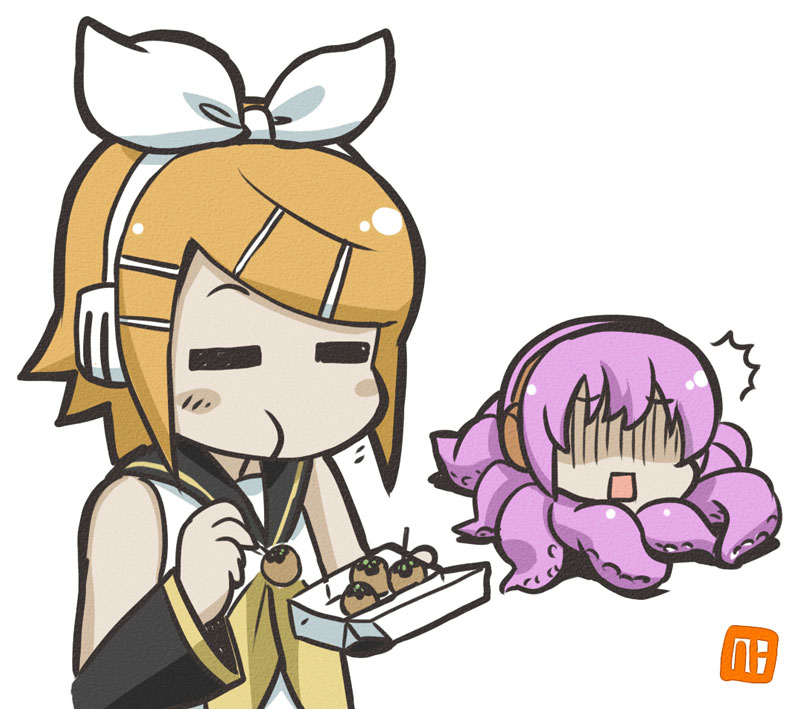 kagamine rin, megurine luka, and takoluka (vocaloid) drawn by nagian