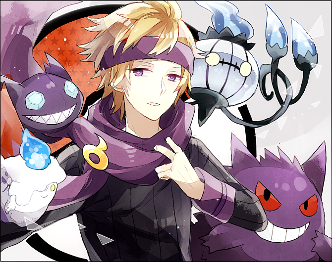 gengar, litwick, chandelure, morty, and sableye (pokemon and 1 more) drawn by waltz_(tram)