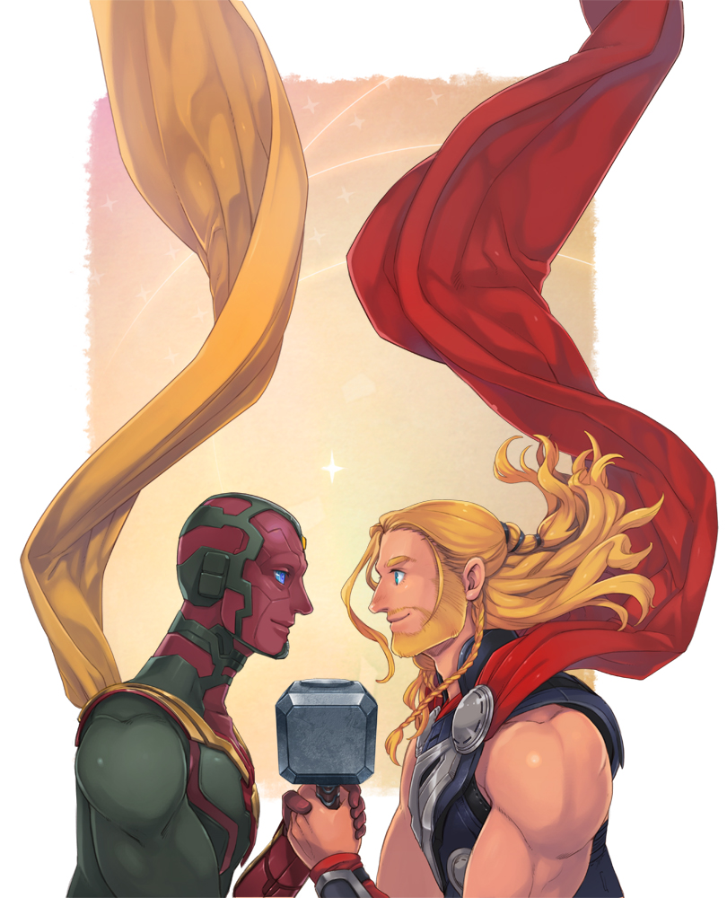thor and vision (marvel and 3 more) drawn by nikumeron