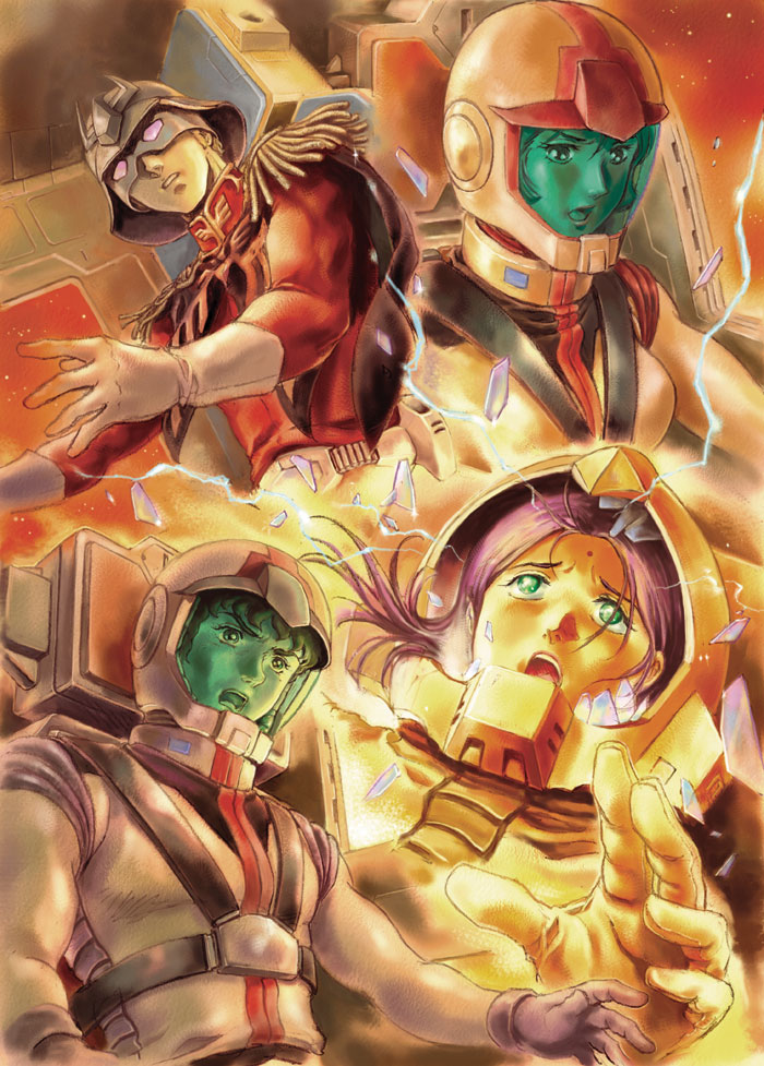 char aznable, rx-78-2 gundam, amuro ray, sayla mass, lalah sune, and 4 more (gundam and 1 more) drawn by setsuka_(artist)