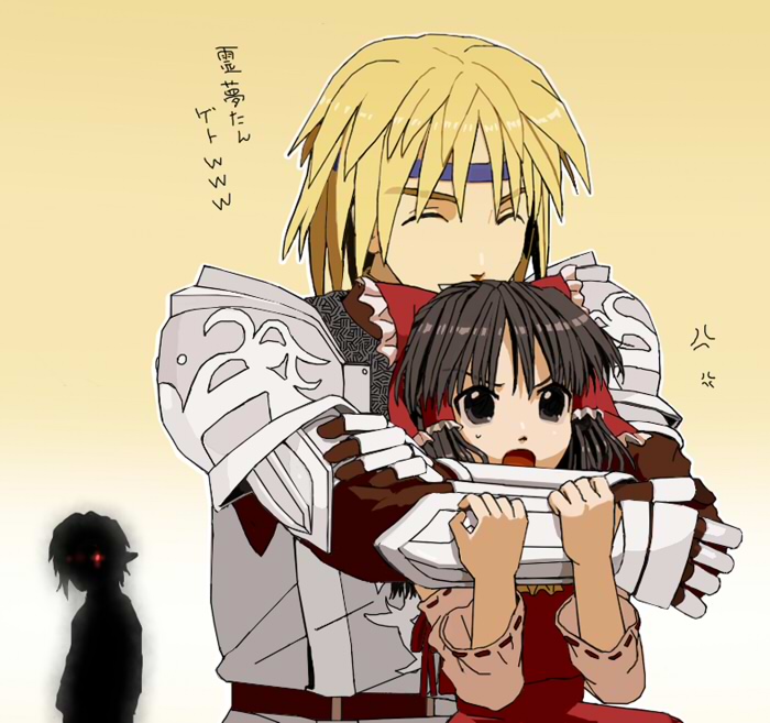 hakurei reimu, paladin, buront, and naitou (touhou and 3 more) drawn by shashin