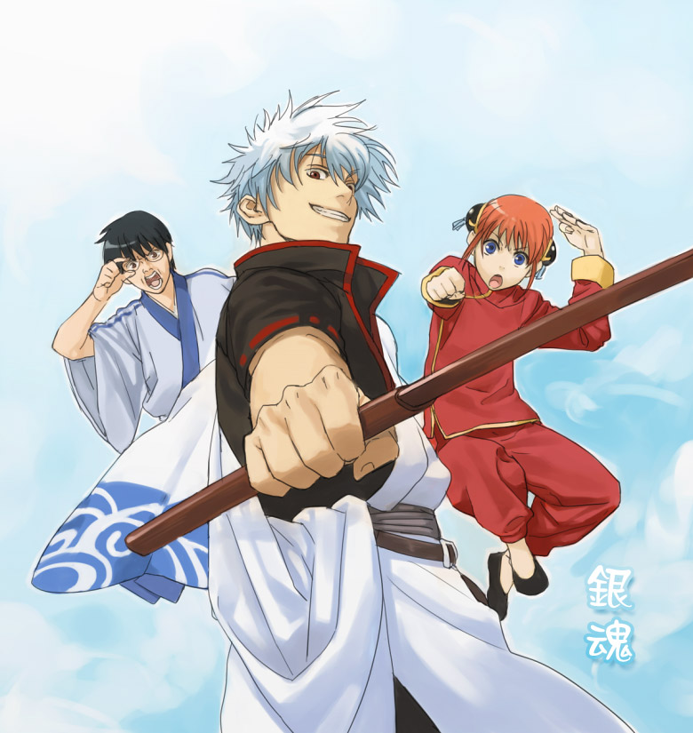 sakata gintoki, kagura, and shimura shinpachi (gintama) drawn by yakimezashi