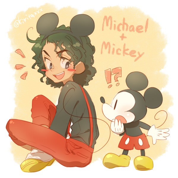 mickey mouse and michael jackson (real life and 1 more) drawn by kiri_futoshi