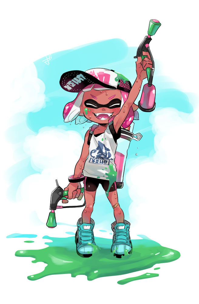inkling player character and inkling girl (splatoon and 1 more) drawn by hakinikui_kutsu_no_mise