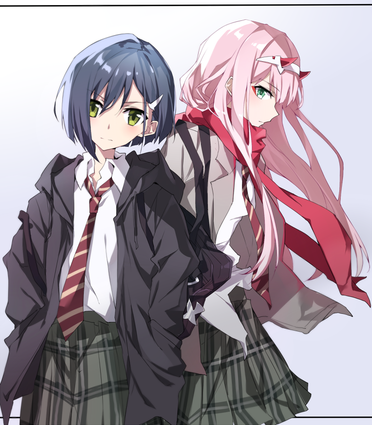 zero two and ichigo (darling in the franxx) drawn by tsuezu