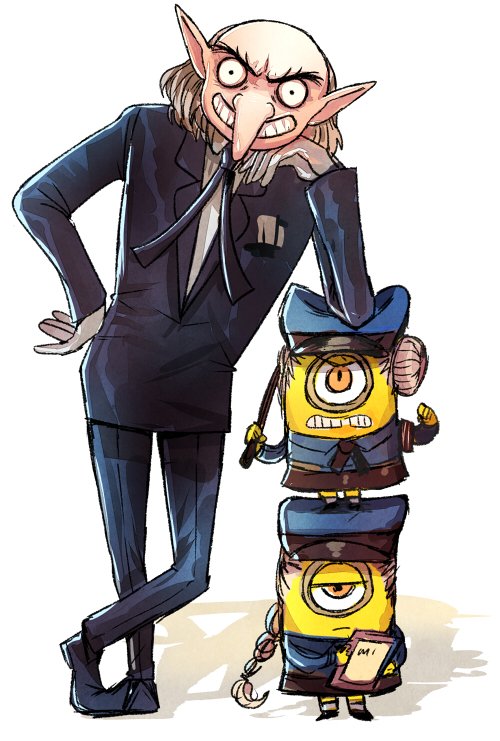 caroline, justine, minion, and igor (persona and 2 more) drawn by kataro