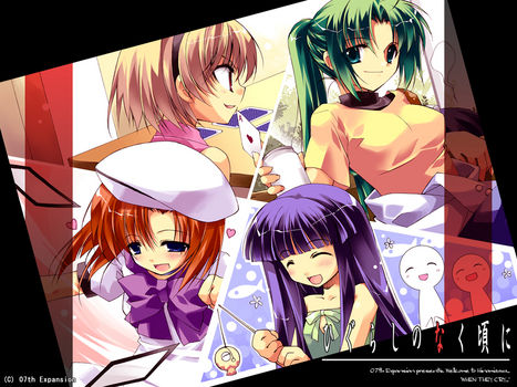 furude rika, ryuuguu rena, houjou satoko, and sonozaki mion (higurashi no naku koro ni) drawn by fujitaka_(akasora)