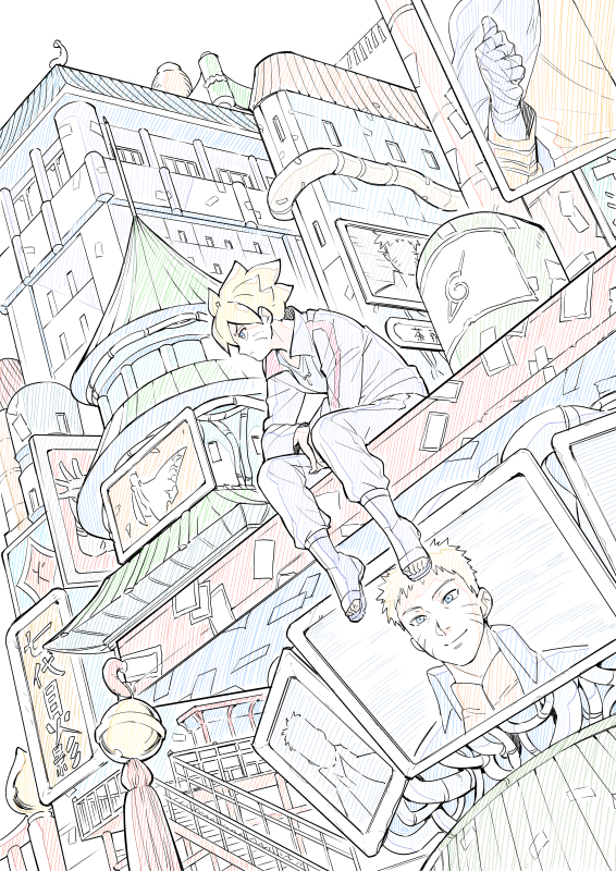 uzumaki naruto and uzumaki boruto (naruto) drawn by fushitasu