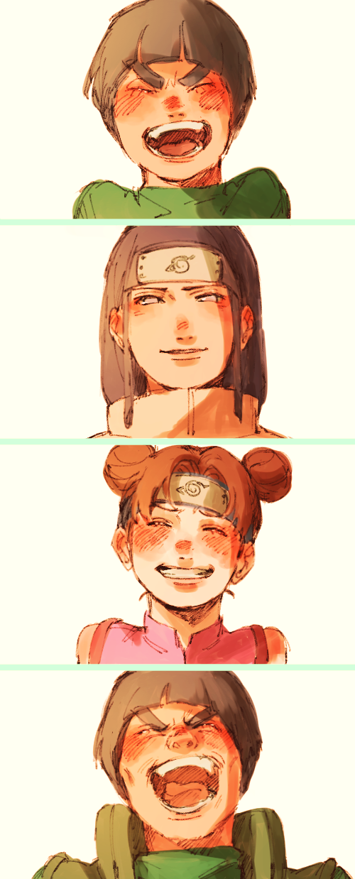 tenten, rock lee, hyuuga neji, and might guy (naruto) drawn by jump_(ah0029)