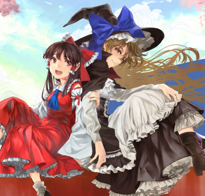 hakurei reimu and kirisame marisa (touhou and 1 more) drawn by kayako_(tdxxxk)