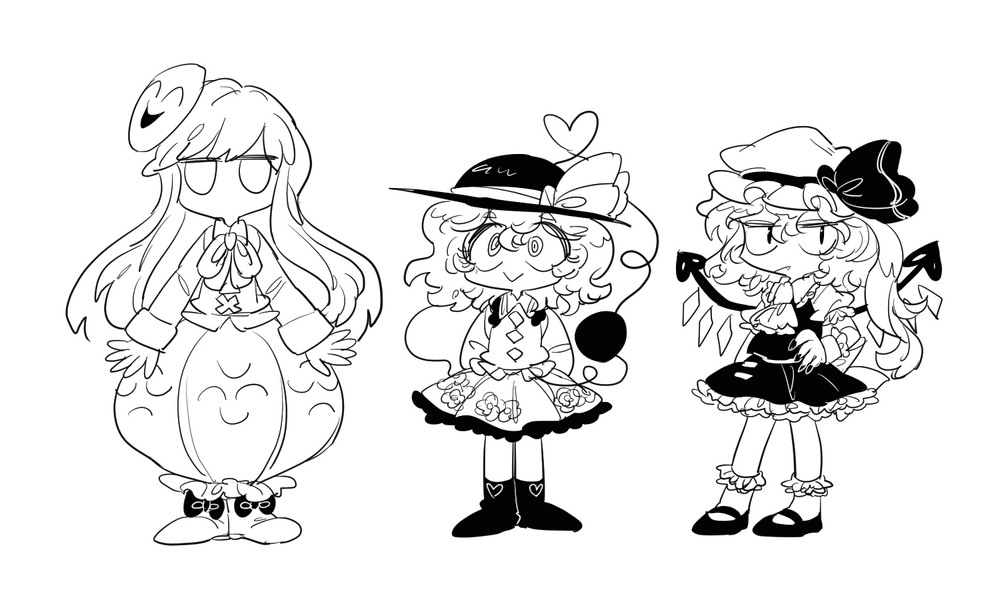 flandre scarlet, komeiji koishi, and hata no kokoro (touhou) drawn by furukawa_(yomawari)