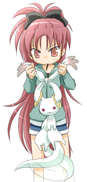 sakura kyoko and kyubey (mahou shoujo madoka magica) drawn by kurohamu
