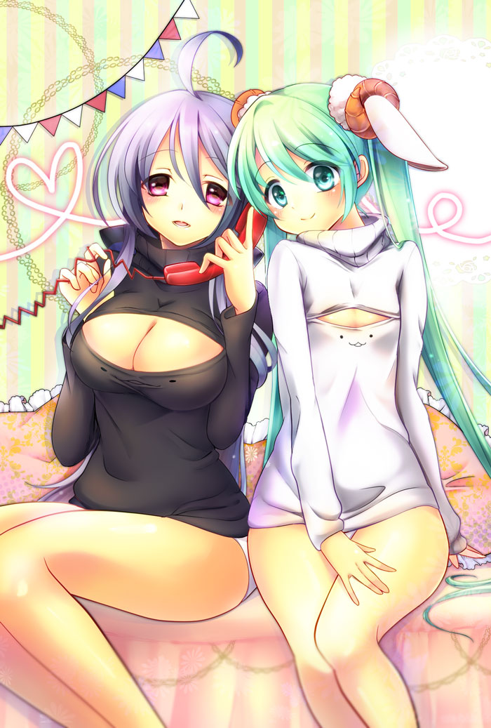 hatsune miku and yowane haku (vocaloid) drawn by maronie.