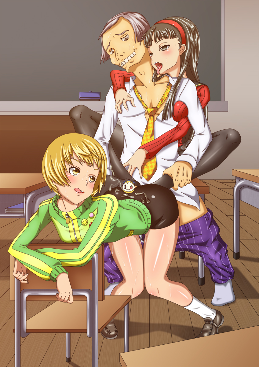 satonaka chie, amagi yukiko, and morooka kinshirou (persona and 1 more) drawn by endlessxmas