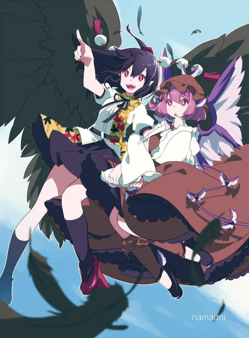 shameimaru aya and mystia lorelei (touhou) drawn by namauni