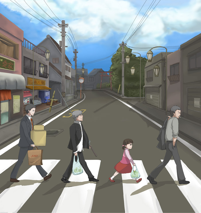 narukami yu, doujima nanako, adachi tooru, and doujima ryoutarou (persona and 3 more)
